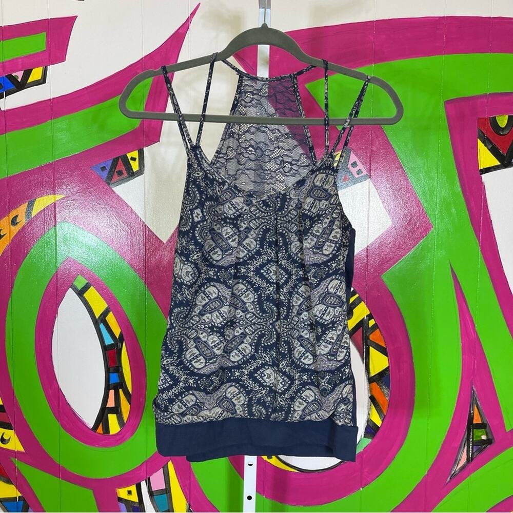Maurices, Strappy Navy Lace Women’s Tank Top. Size Small. Good used condition!